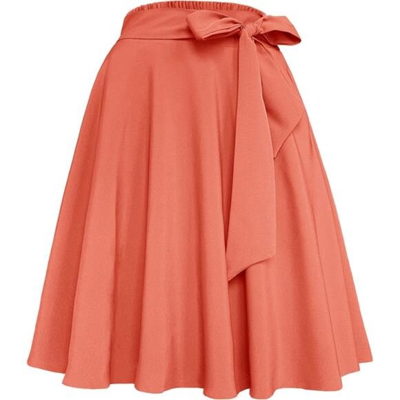 Womens High Waist A-Line Midi Skirt Orange - Picture 1 of 7